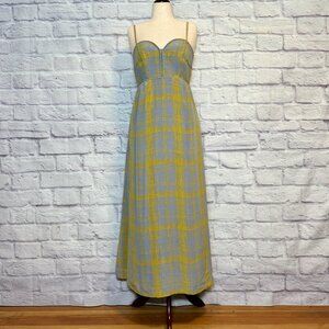 Elegant Yellow and Gray Plaid Maxi Dress